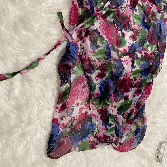 STYLEWE ELENYUN Semi sheer Multicolor Floral Silk Midi Dress with Ivory slip XL - Picture 7 of 16